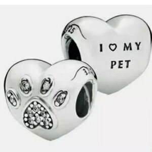 925 I Love My Pet Heart Paw Print Bracelet Charm-New